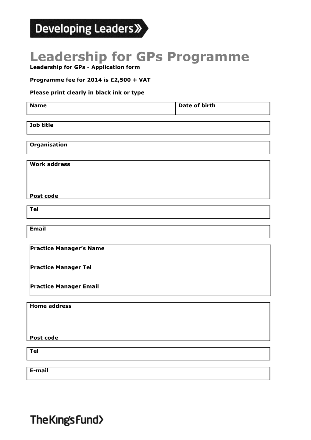 Leadership for Gps - Application Form