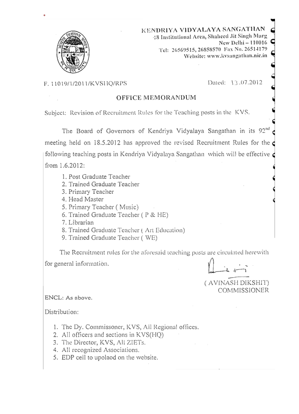 Recruitment Rules for the Post of Post Graduate Teacher