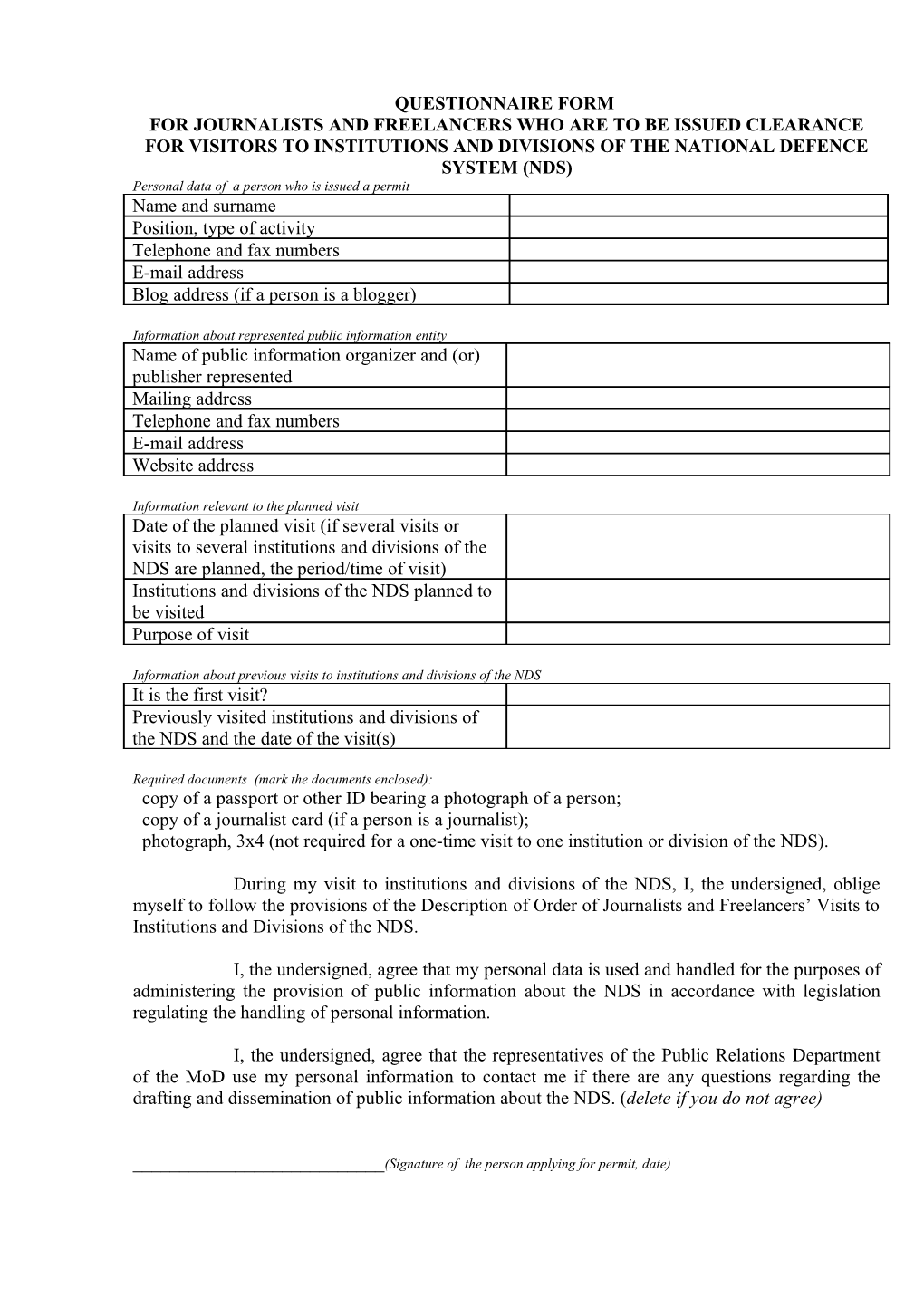 Questionnaire Form