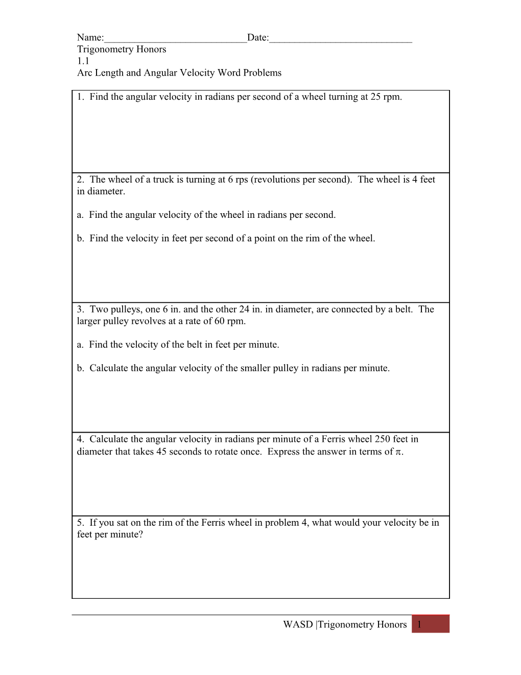 Arc Length and Angular Velocity Word Problems