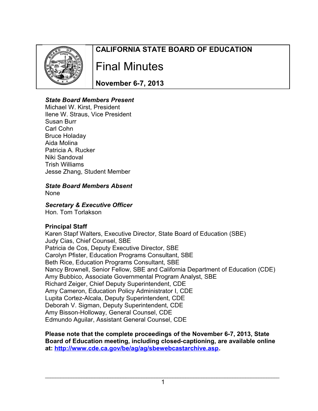 Final Minutes November 6-7, 2013 - SBE Minutes (CA State Board of Education)