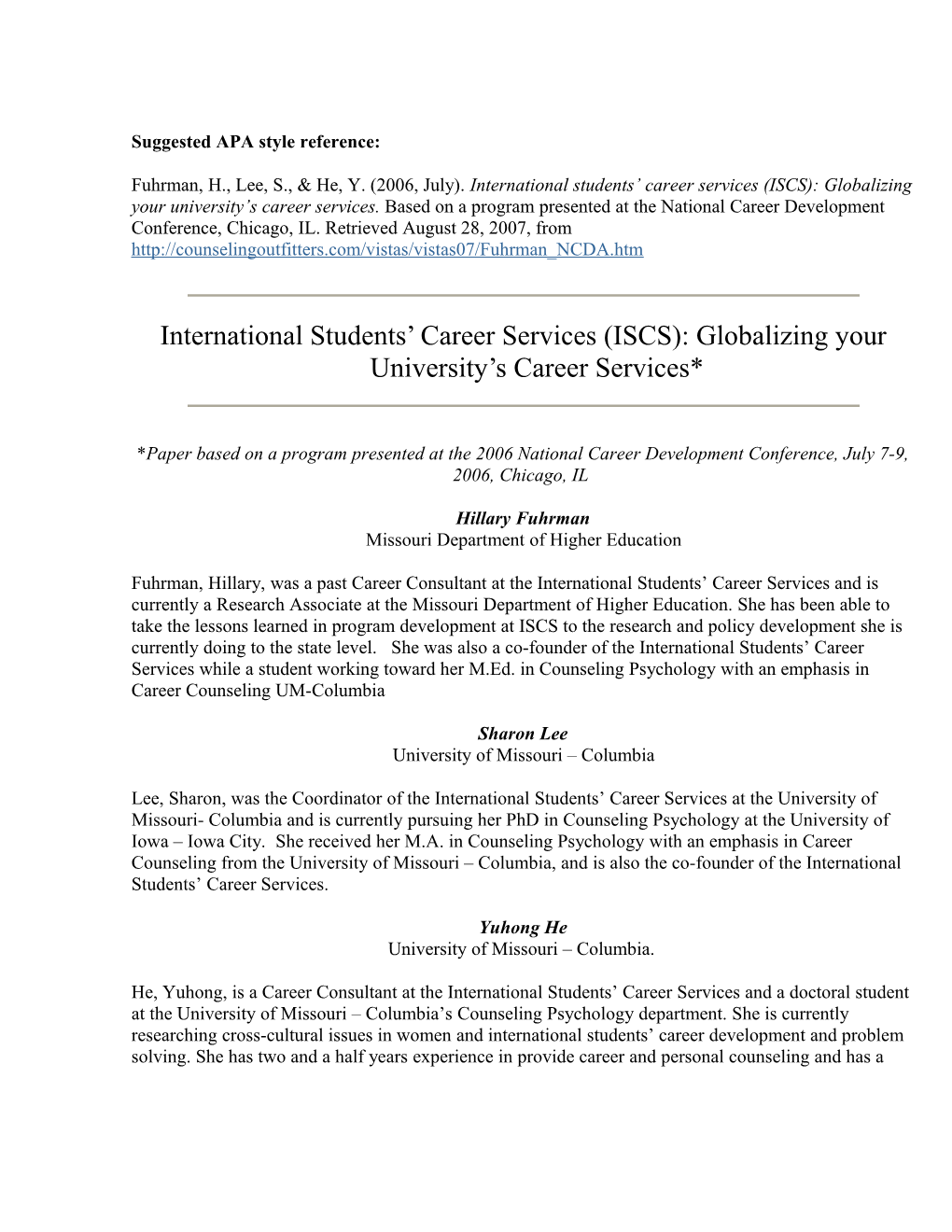 International Students Career Services (ISCS): Globalizing Your University S Career Services