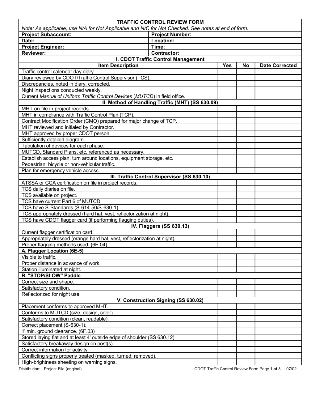 Traffic Control Review Form