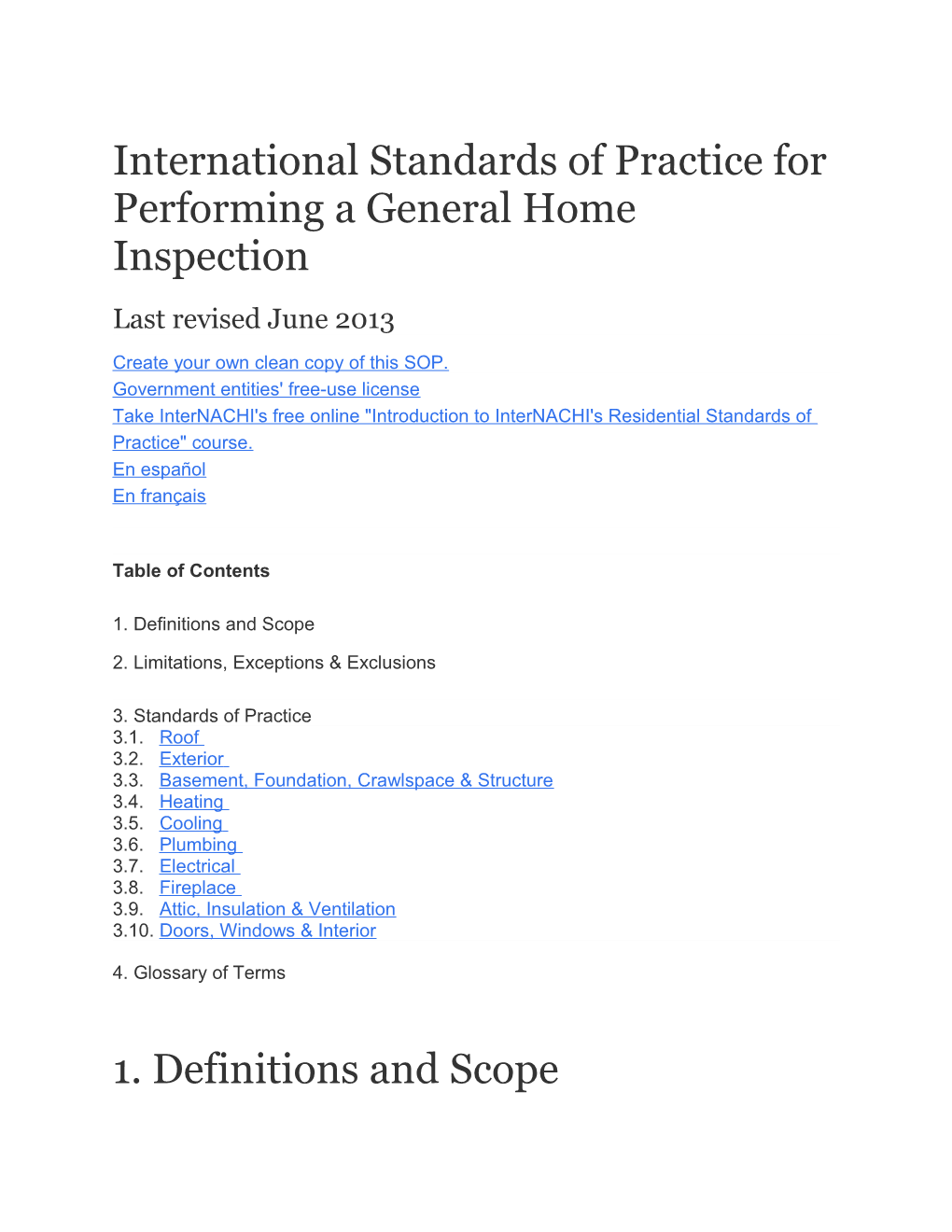 International Standards of Practice for Performing a General Home Inspection