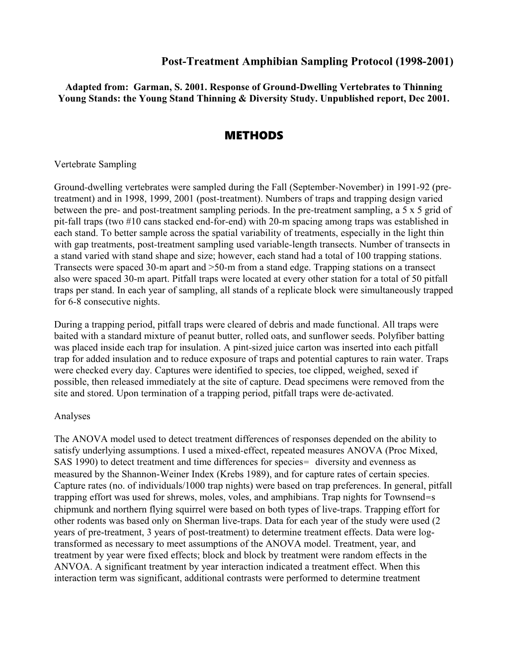 Post-Treatment Mammal Sampling Protocol (1998-2001)