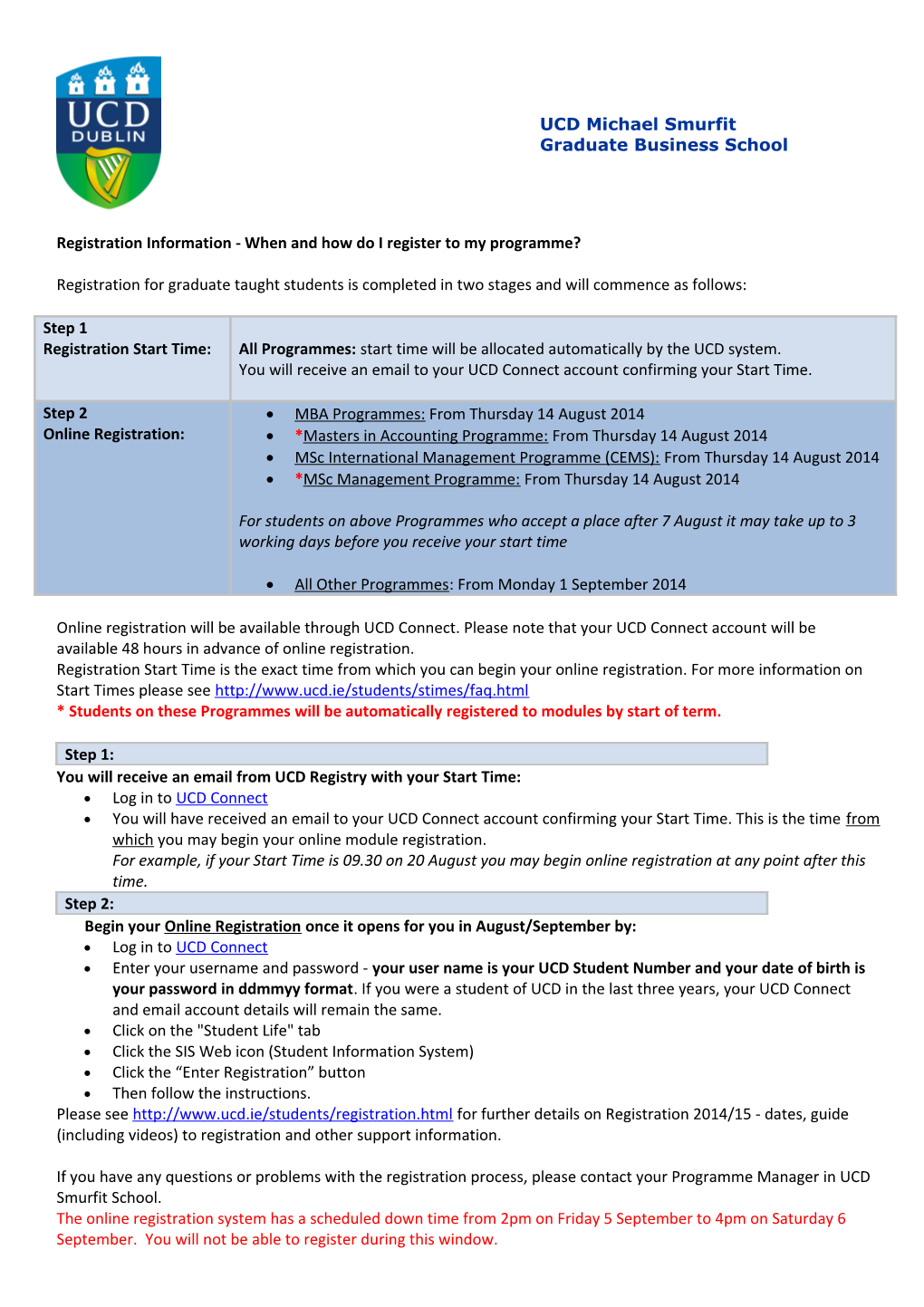 Registration Information - When and How Do I Register to My Programme?