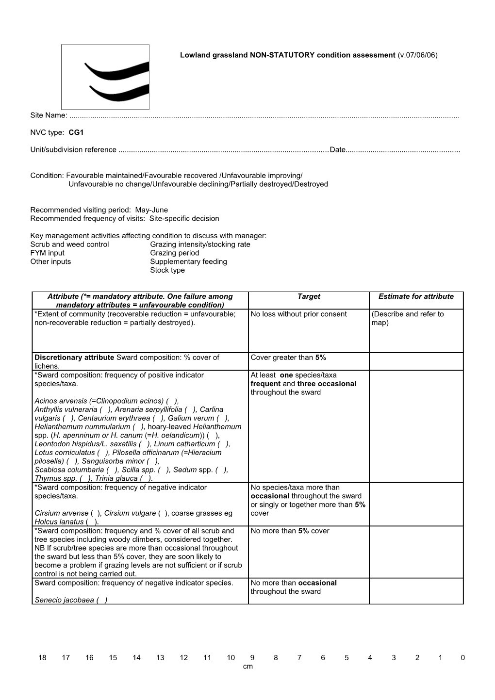 Lowland Grassland NON-STATUTORY Condition Assessment (V.07/06/06)