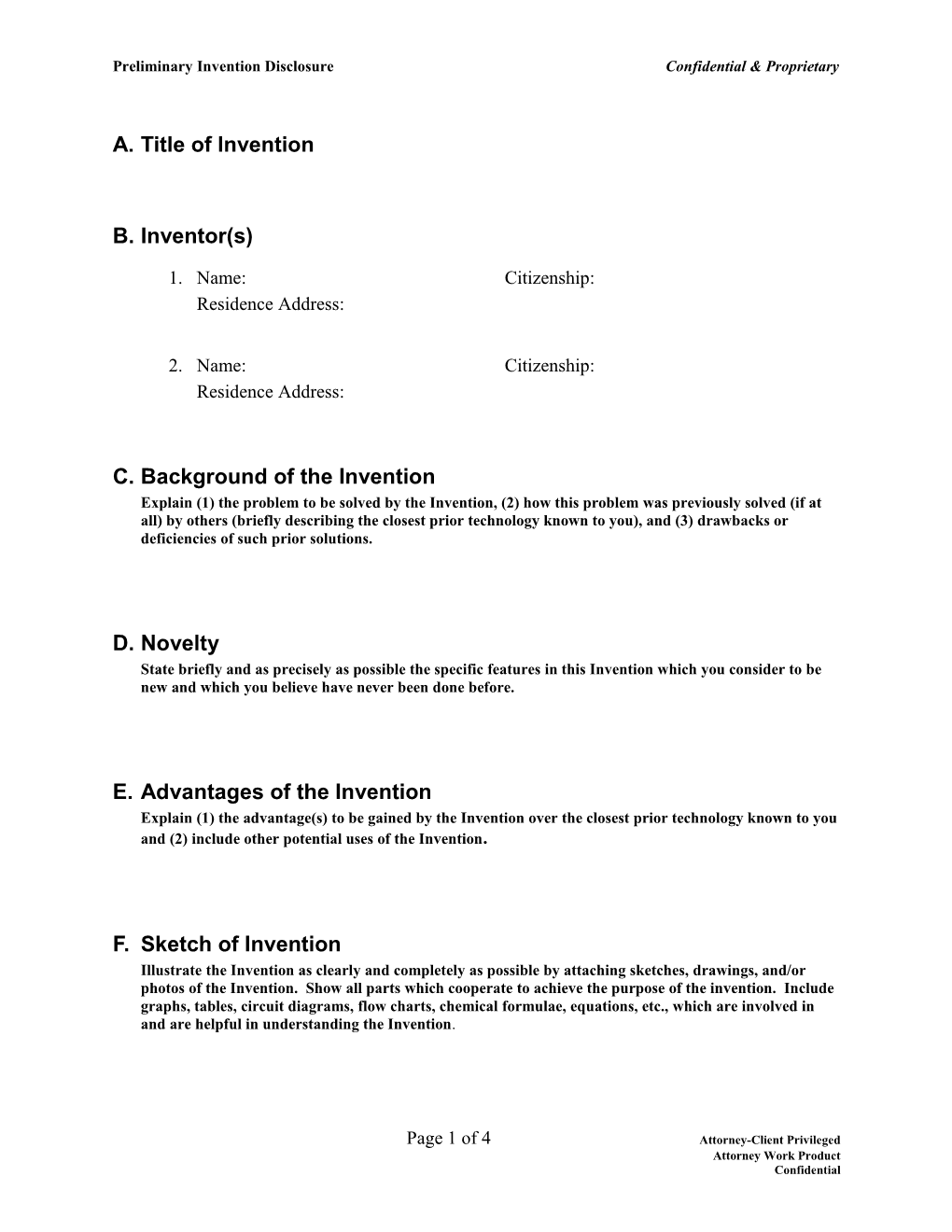 Preliminary Invention Disclosure Confidential & Proprietary