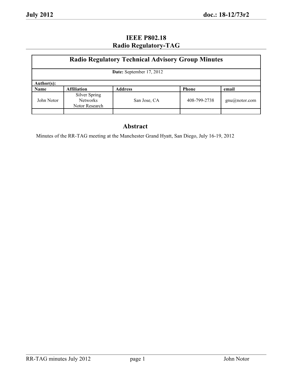 IEEE P802.18 Radio Regulatory-TAG