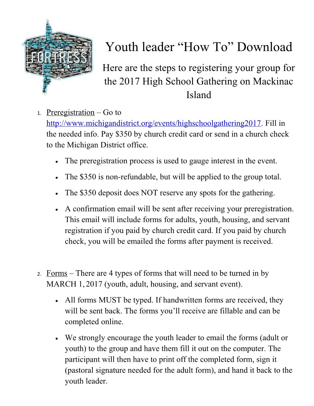 Here Are the Steps to Registering Your Group for the 2017 High School Gathering on Mackinac