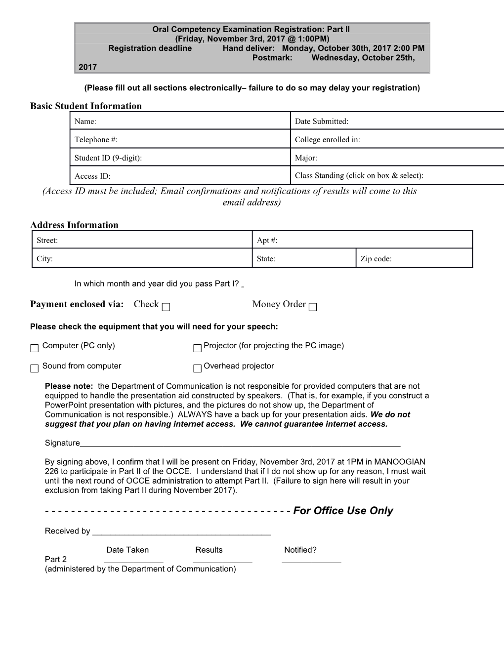 Oral Competency Examination Registration: Part II