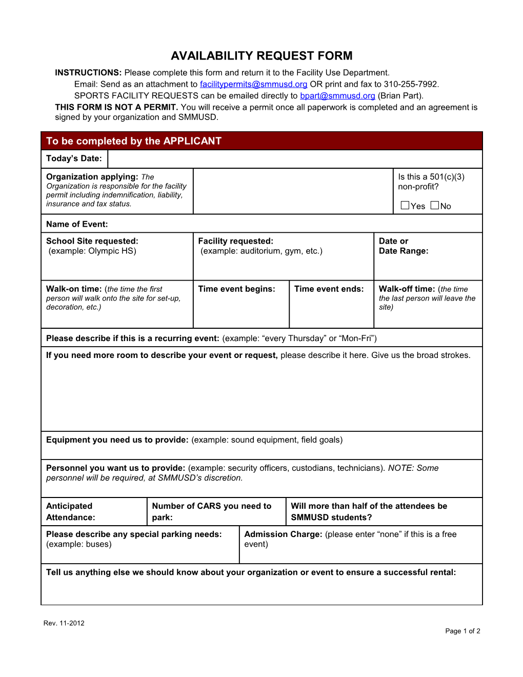 Availability Request Form