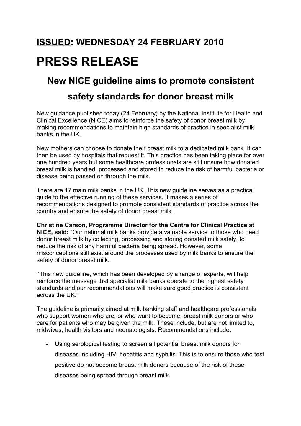 New NICE Guideline Aims to Promote Consistent Safety Standards for Donor Breast Milk