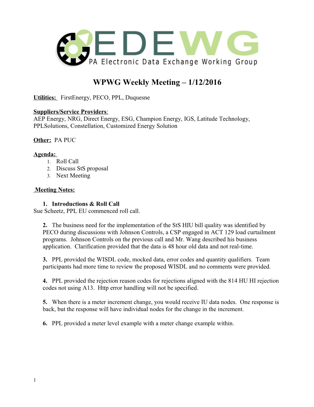 EDEWG Meeting Minutes