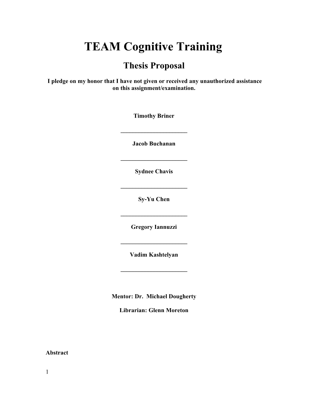 TEAM Cognitive Training