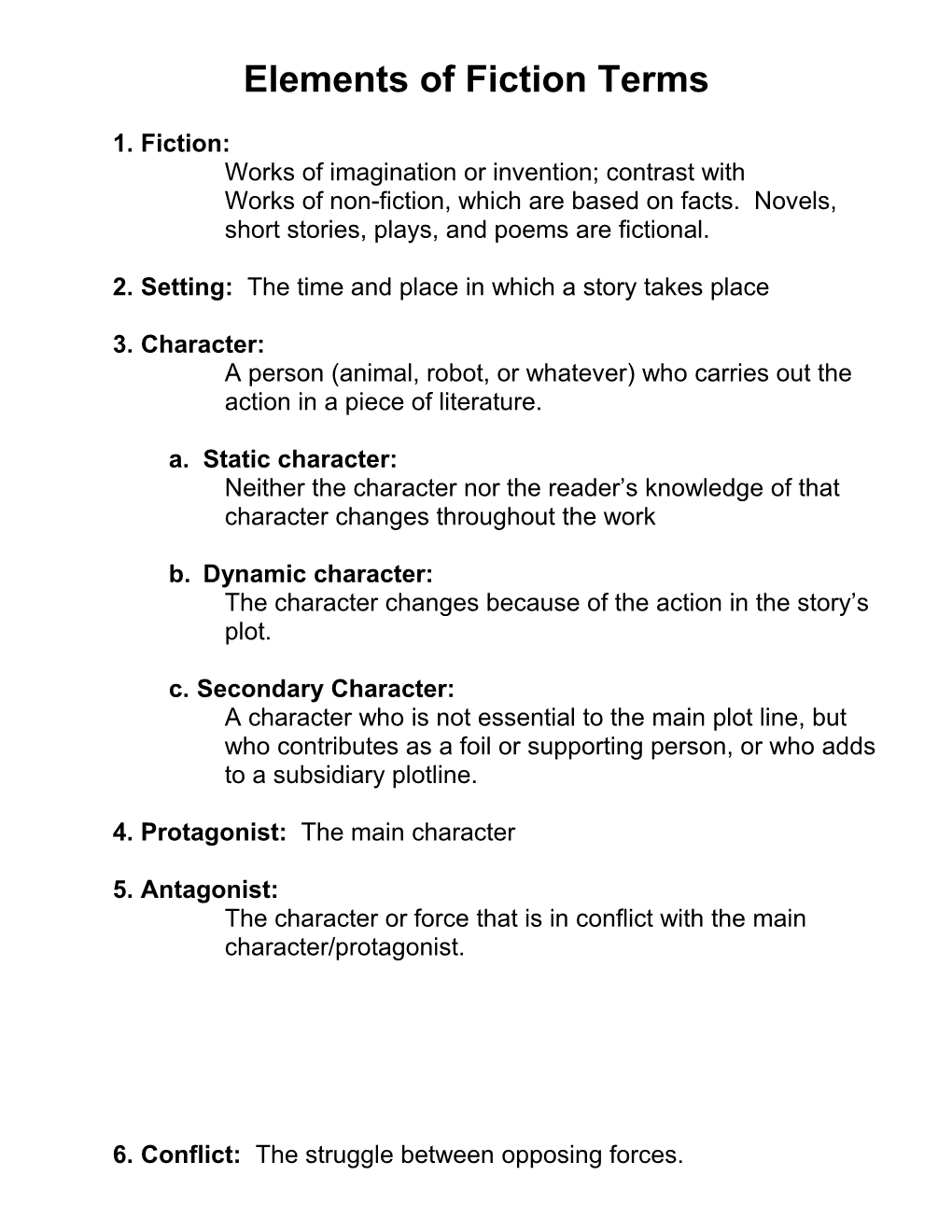 Elements of Fiction Terms
