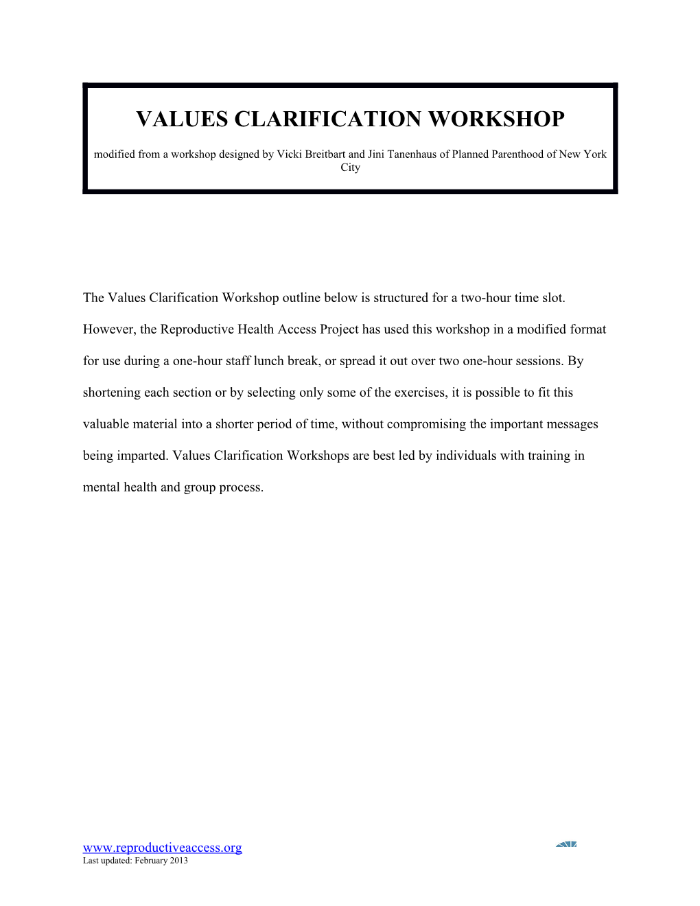 Values Clarification Worksh