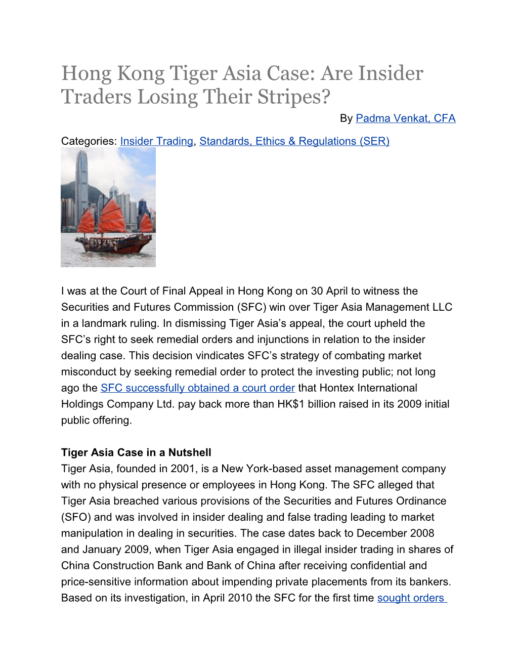 Hong Kong Tiger Asia Case: Are Insider Traders Losing Their Stripes?