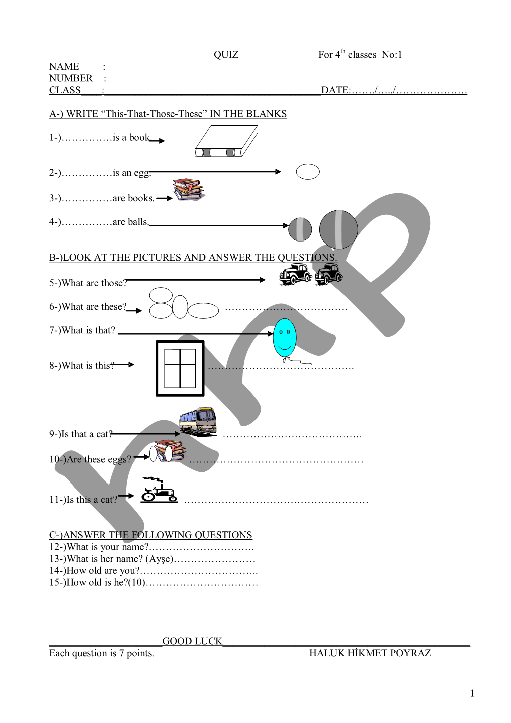 A-) Write the Names of the Parts of the Body