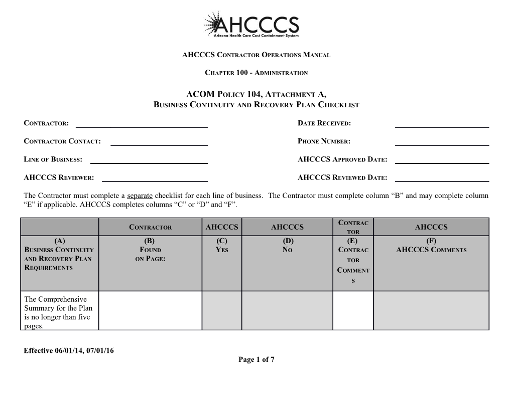 Business Continuity and Recovery Plan Checklist