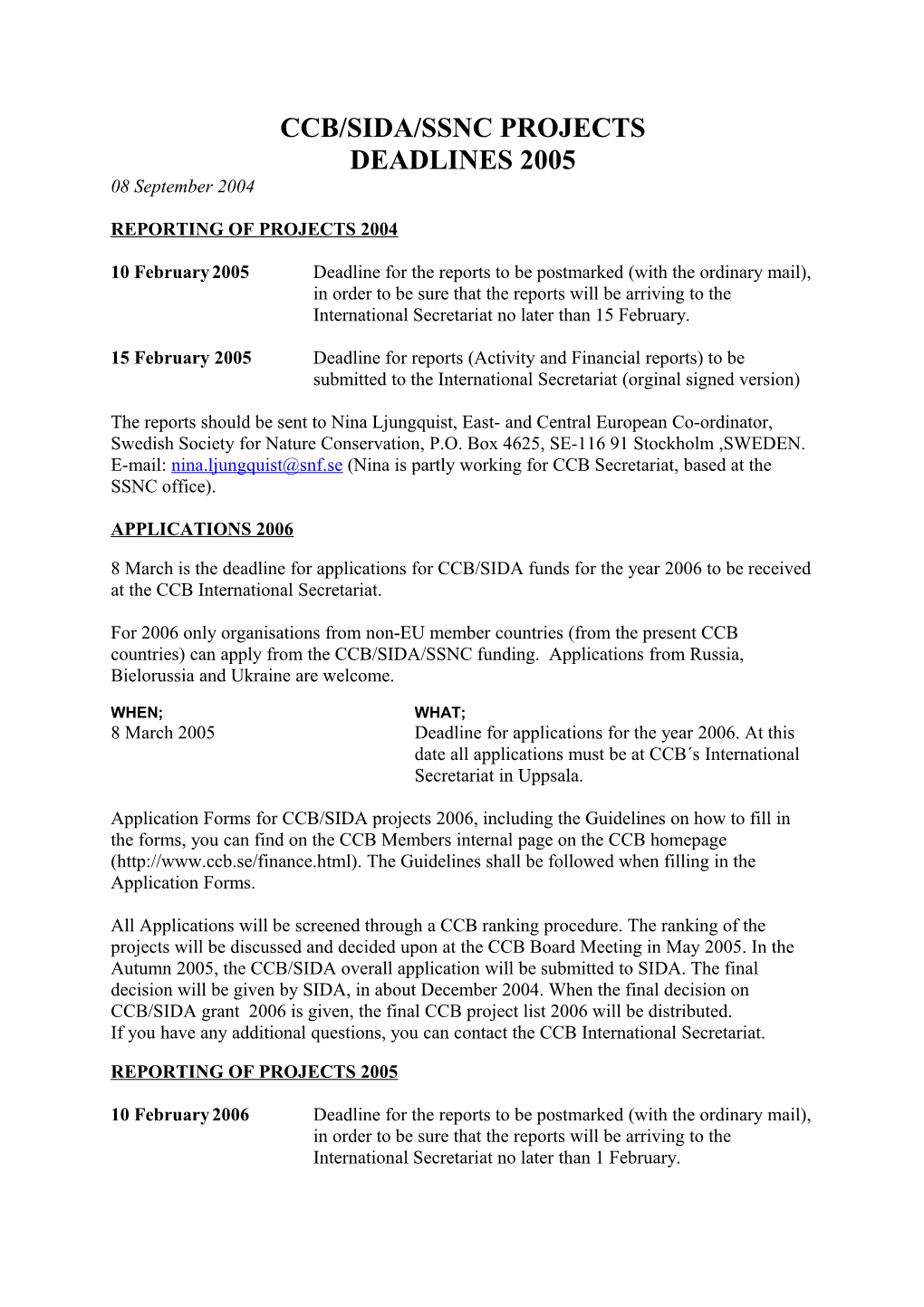 Timetable Sida/Ssnc/Ccb Applications 2003