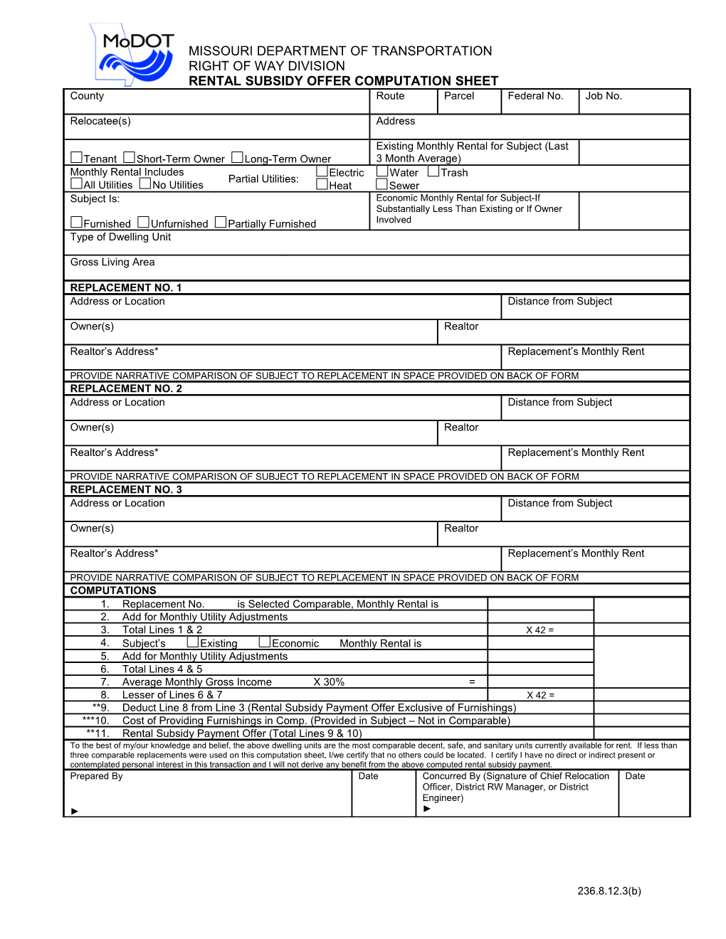 Rental Subsidy Offer Computation Sheet