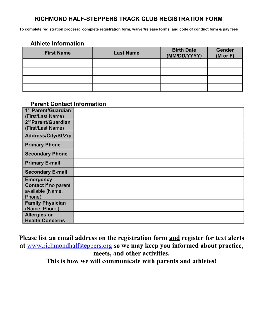 Manhattan Track Club and Aau Registration Form