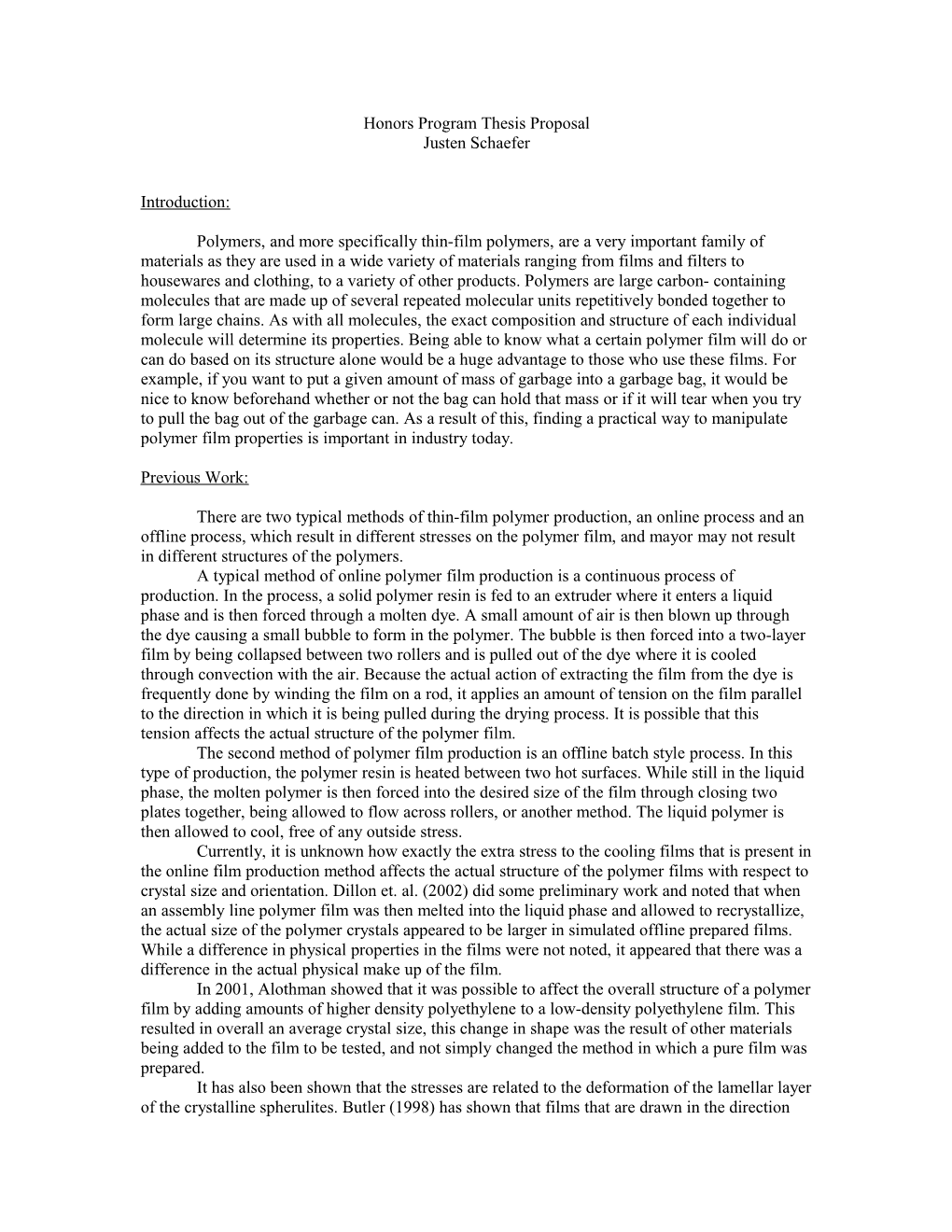 Honors Program Thesis Proposal