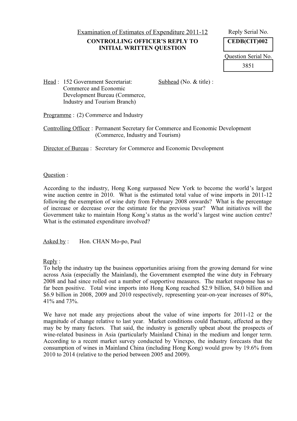 Examination of Estimates of Expenditure 2011-12