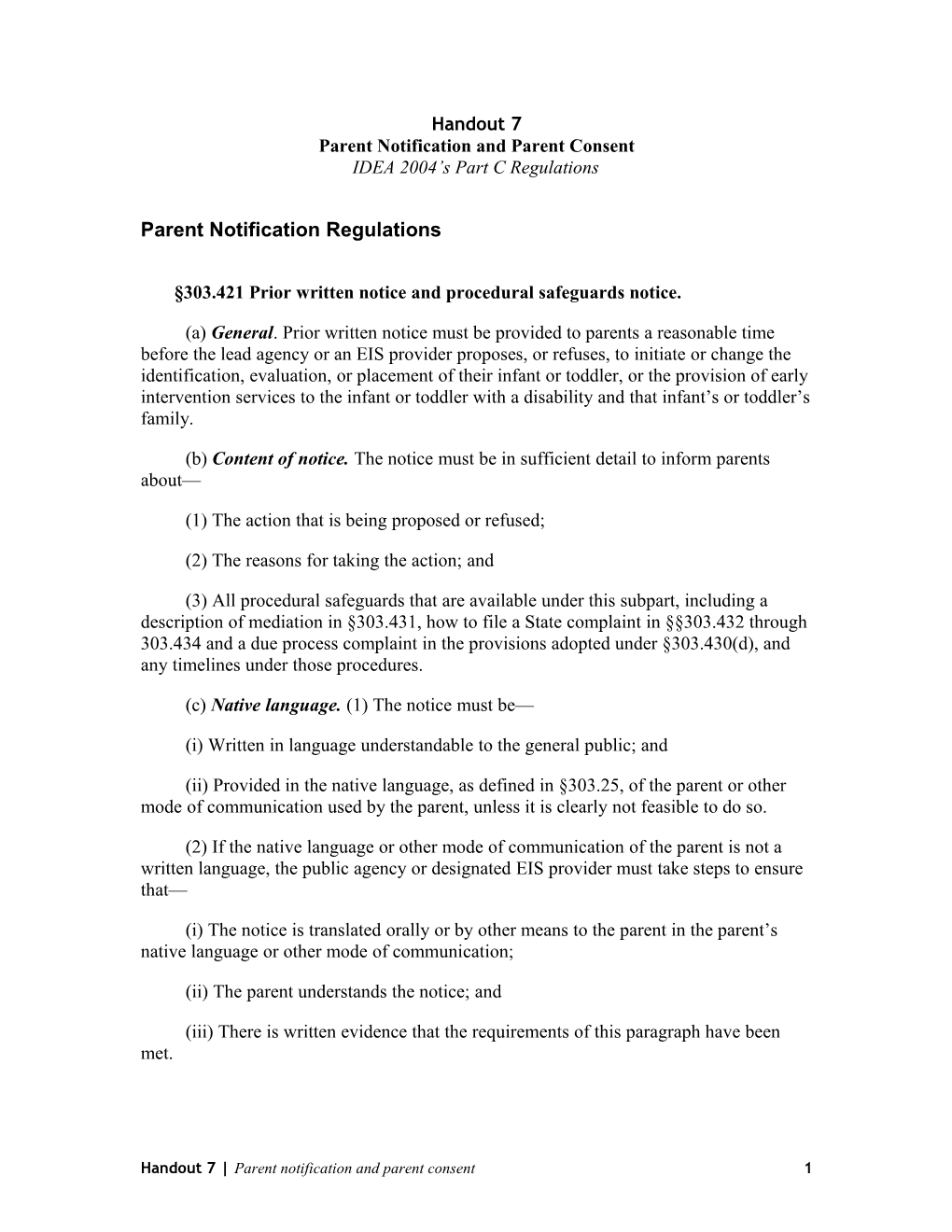 Parent Notification and Parent Consent