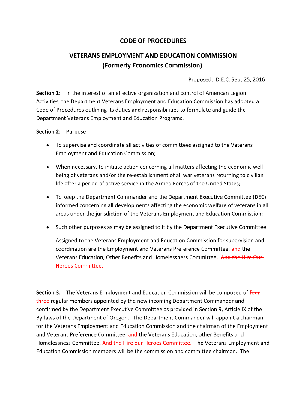 VETERANS EMPLOYMENT and EDUCATIONCOMMISSION (Formerly Economics Commission)