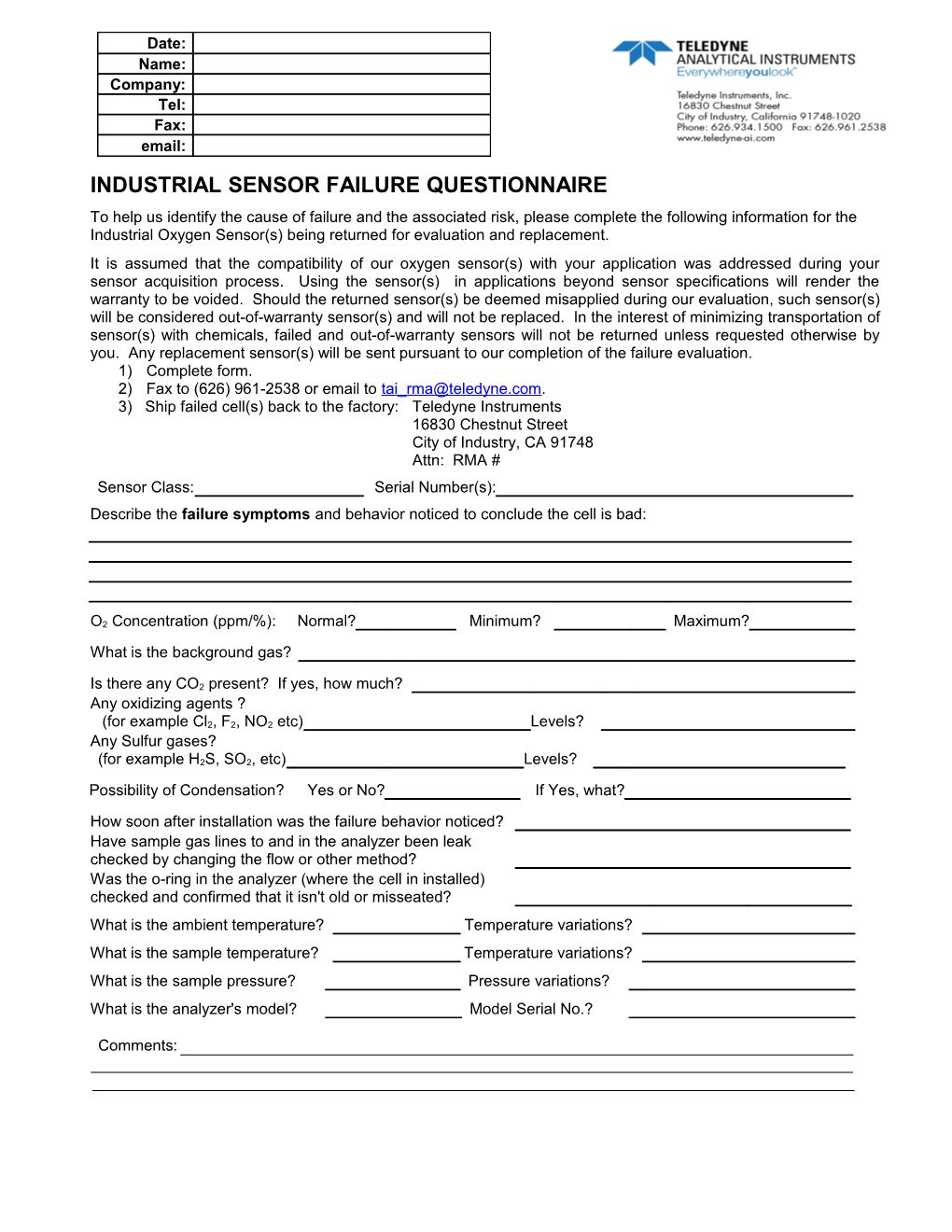 Industrial Sensor Failure Questionnaire