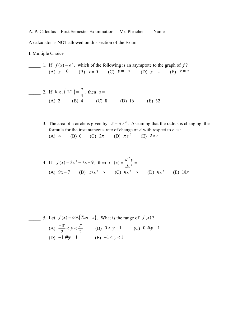 A Calculator Is NOT Allowed on This Section of the Exam