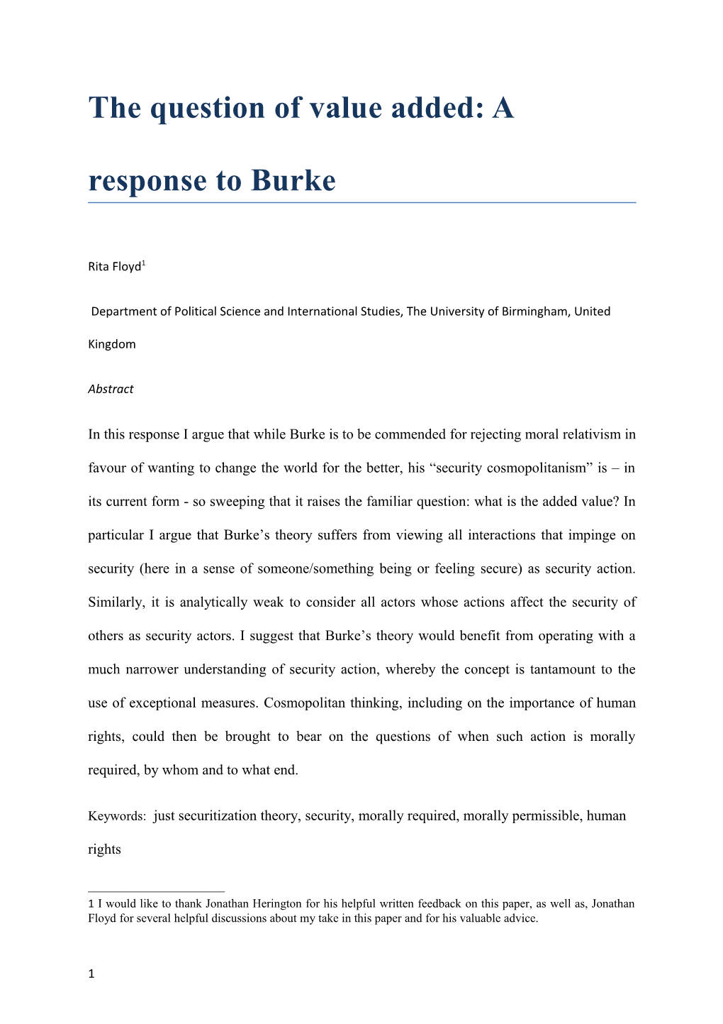 The Question of Value Added: a Responseto Burke