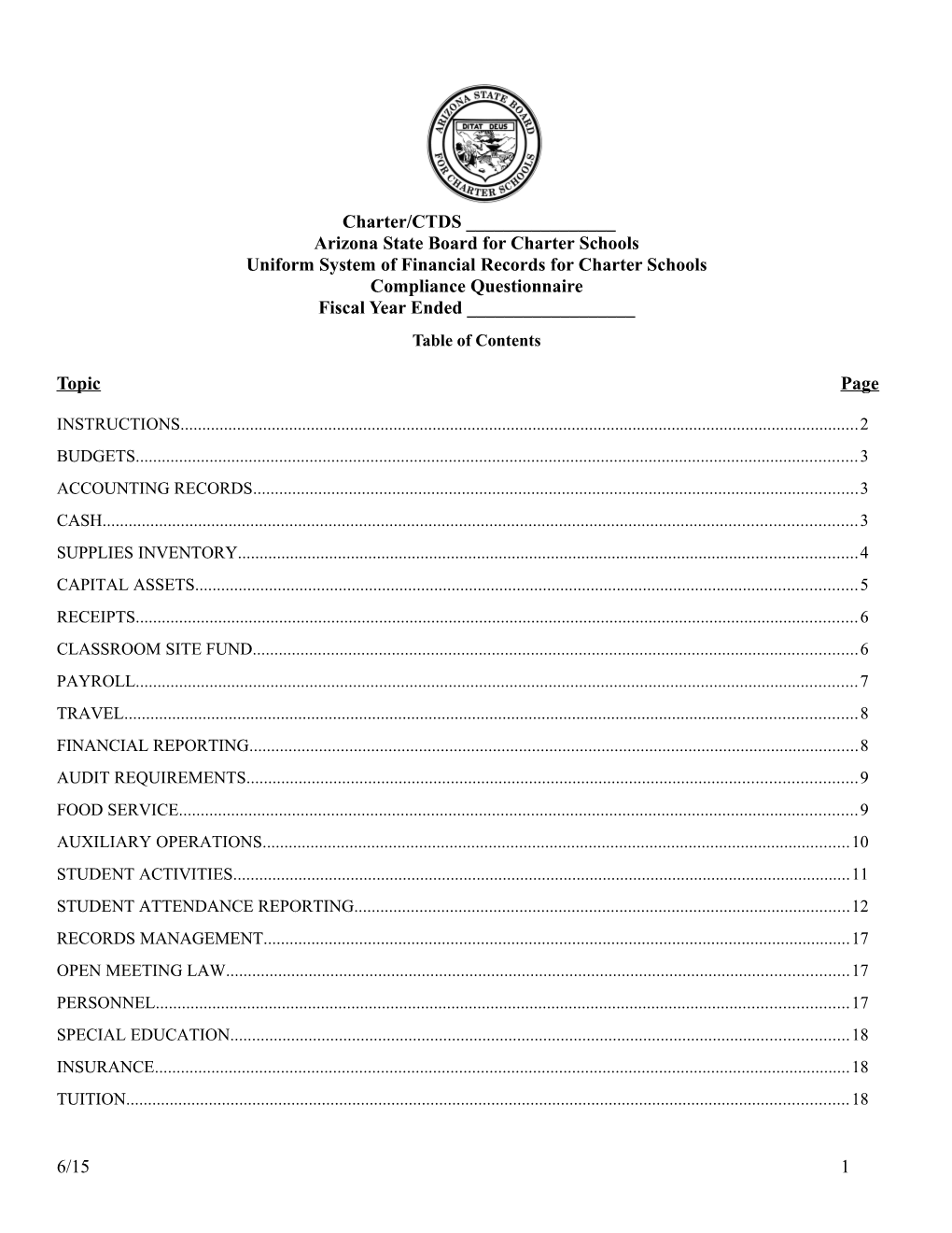 Uniform System of Financial Records for Charter Schools