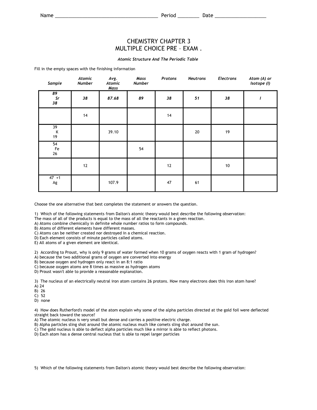 Atomic Structure and the Periodic Table