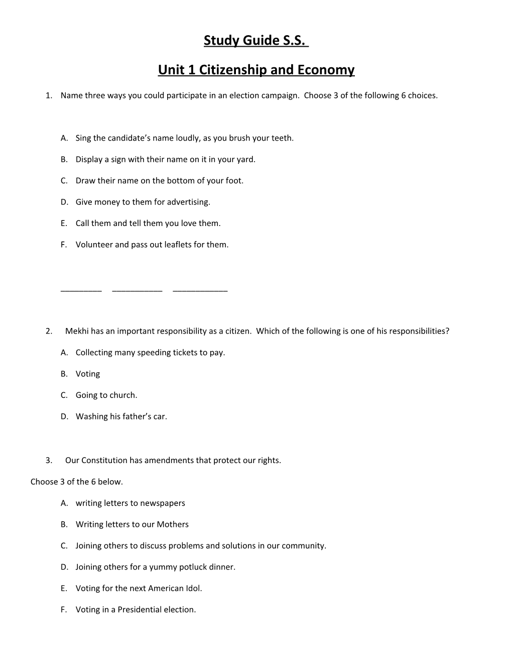 Unit 1 Citizenship and Economy