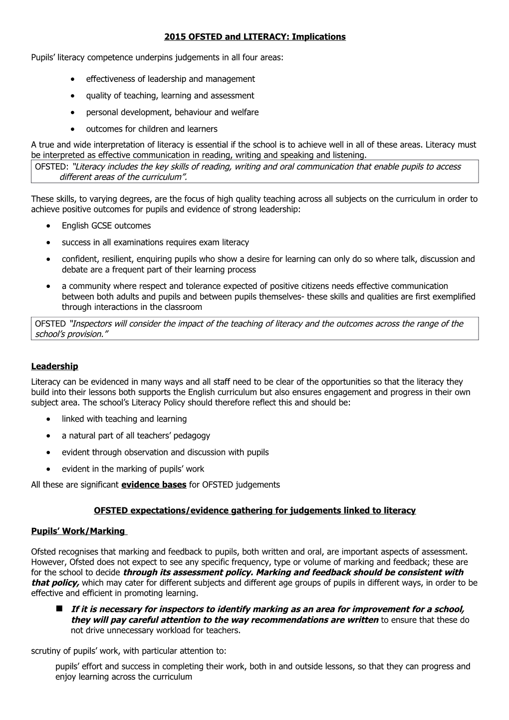 2015 OFSTED and LITERACY: Implications