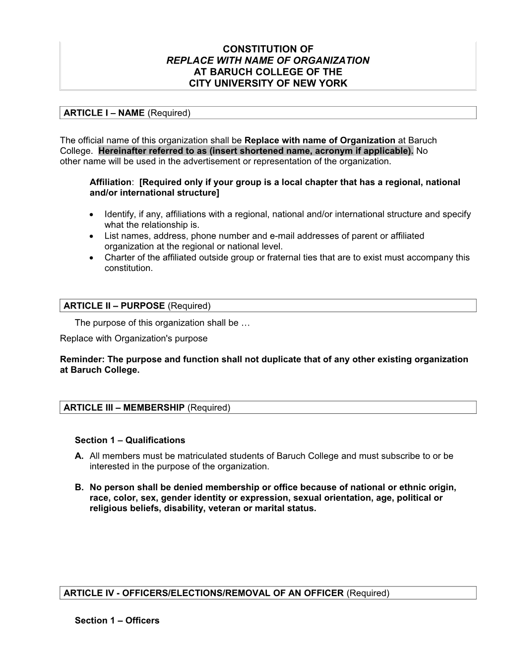 Student Clubs and Organizations Constitutional Format