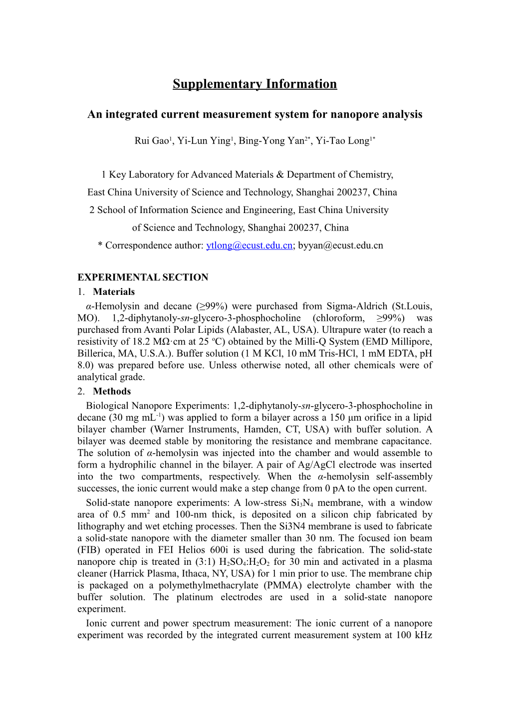 Anintegrated Current Measurement System for Nanopore Analysis