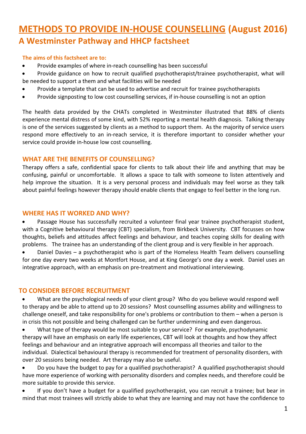 A Westminster Pathway and HHCP Factsheet