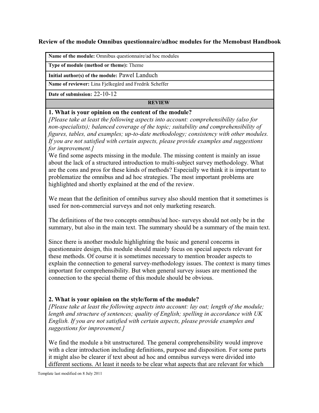 Template for Review of Journal Article