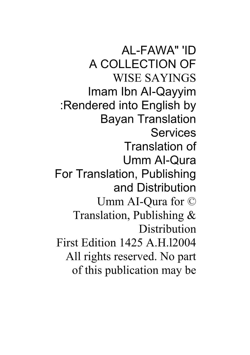 For Translation, Publishing and Distribution