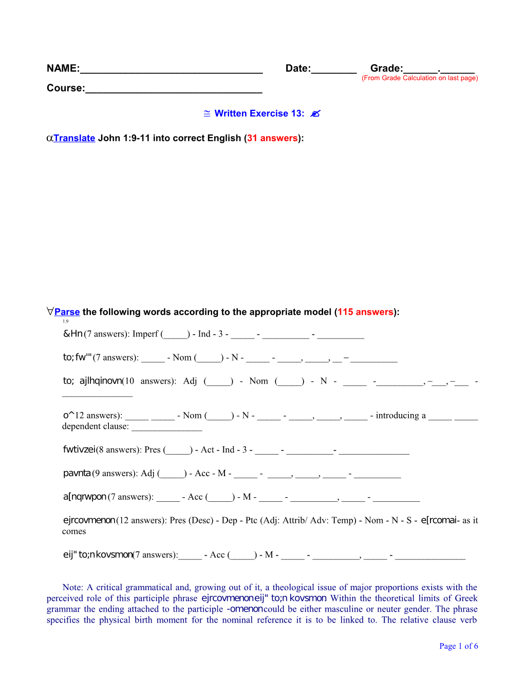 From Grade Calculation on Last Page