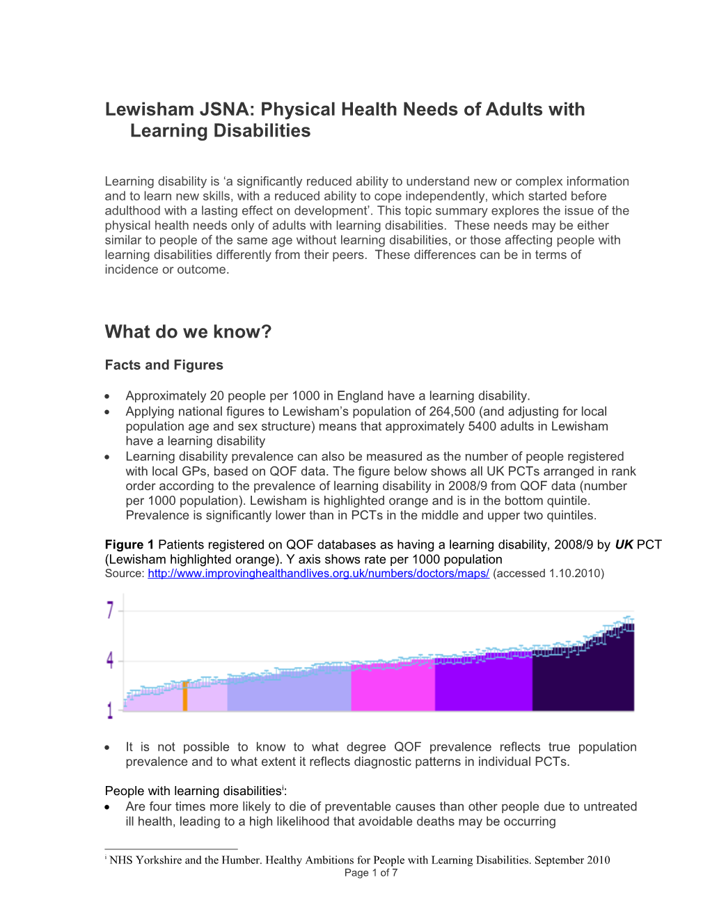 Lewisham JSNA: Physical Health Needs of Adults with Learning Disabilities