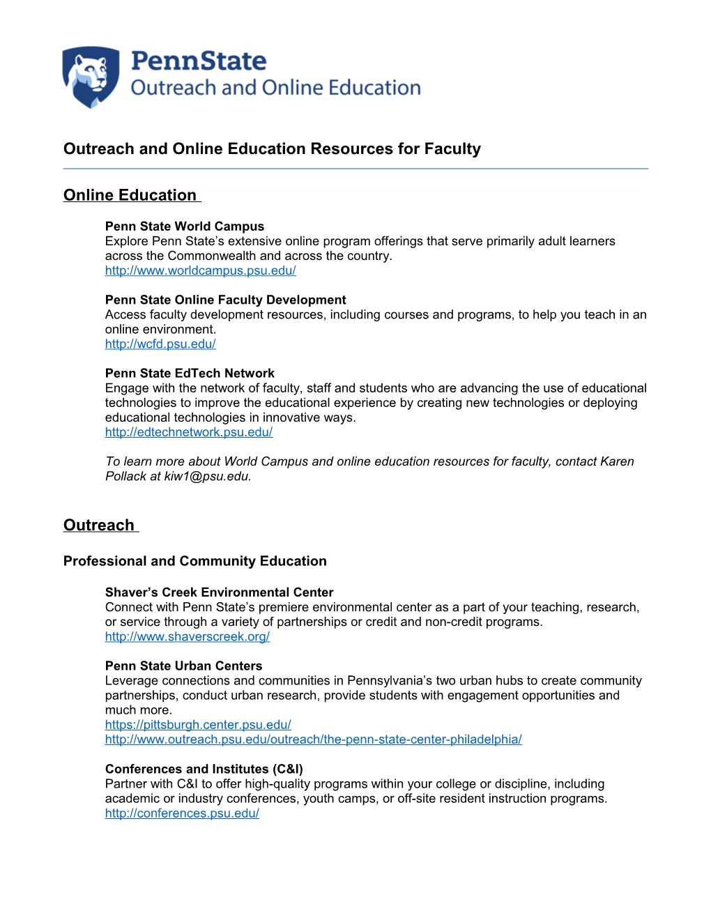 Outreach and Online Education Resources for Faculty