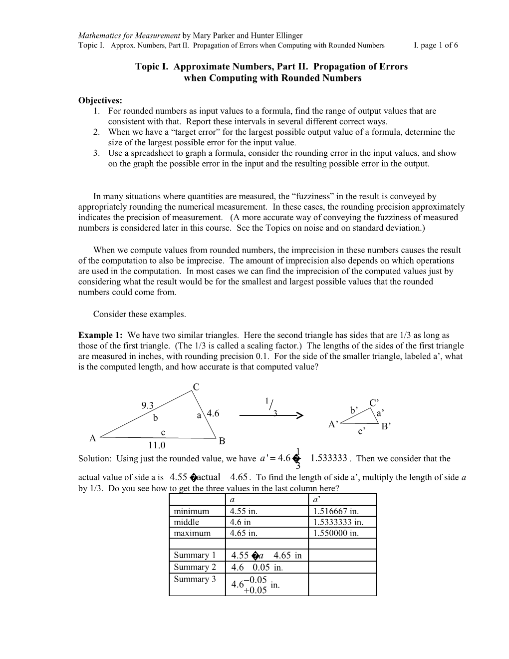 Topic I. Approximate Numbers, Part II. Propagation of Errors