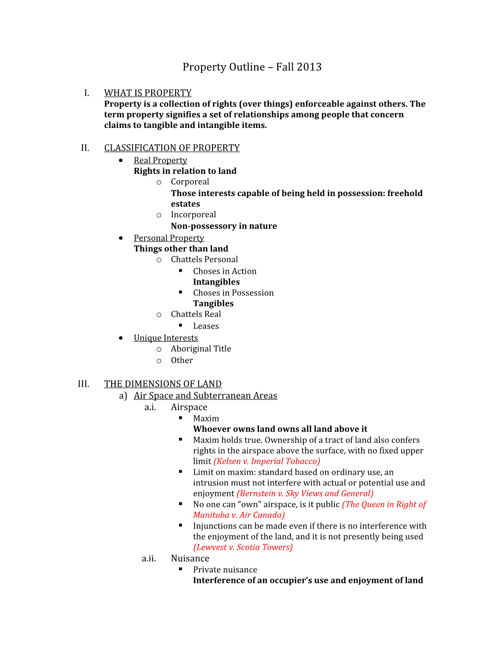 Property Outline Fall 2013