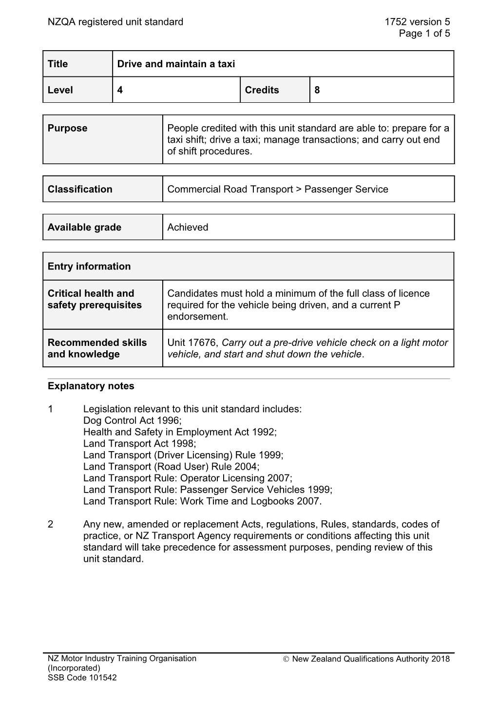 1752 Drive and Maintain a Taxi