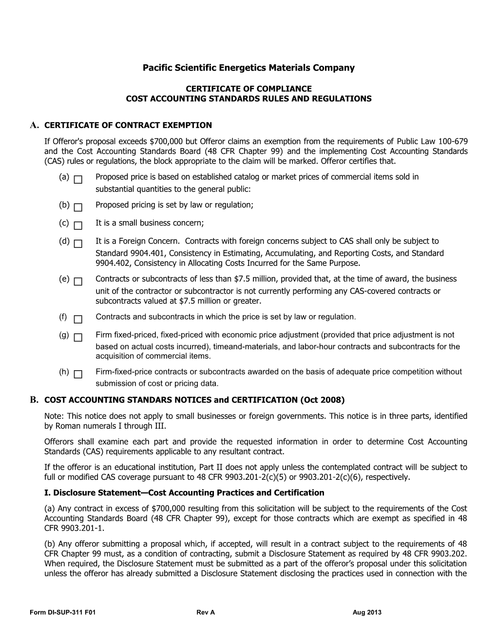 Certificate of CAS Compliance